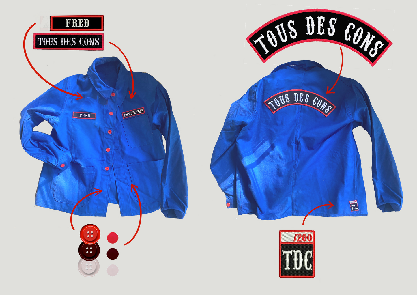 veste unisex vintage kaki "tous des cons"