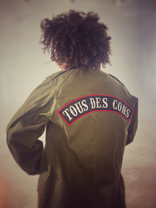 veste unisex vintage kaki "tous des cons"